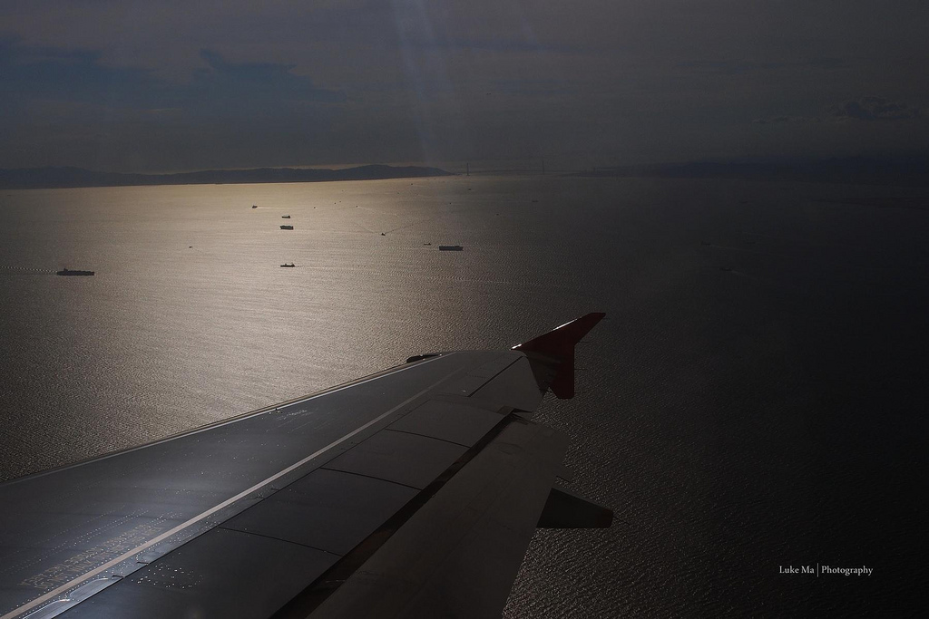 Image of the view from airplane cabin, Kansai, Japan