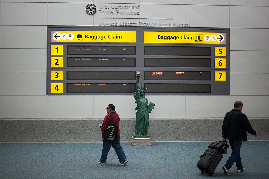 Image of U.S. Customs & Border Protection receiving passengers at Newark Liberty International Airport after Hurricane Sandy